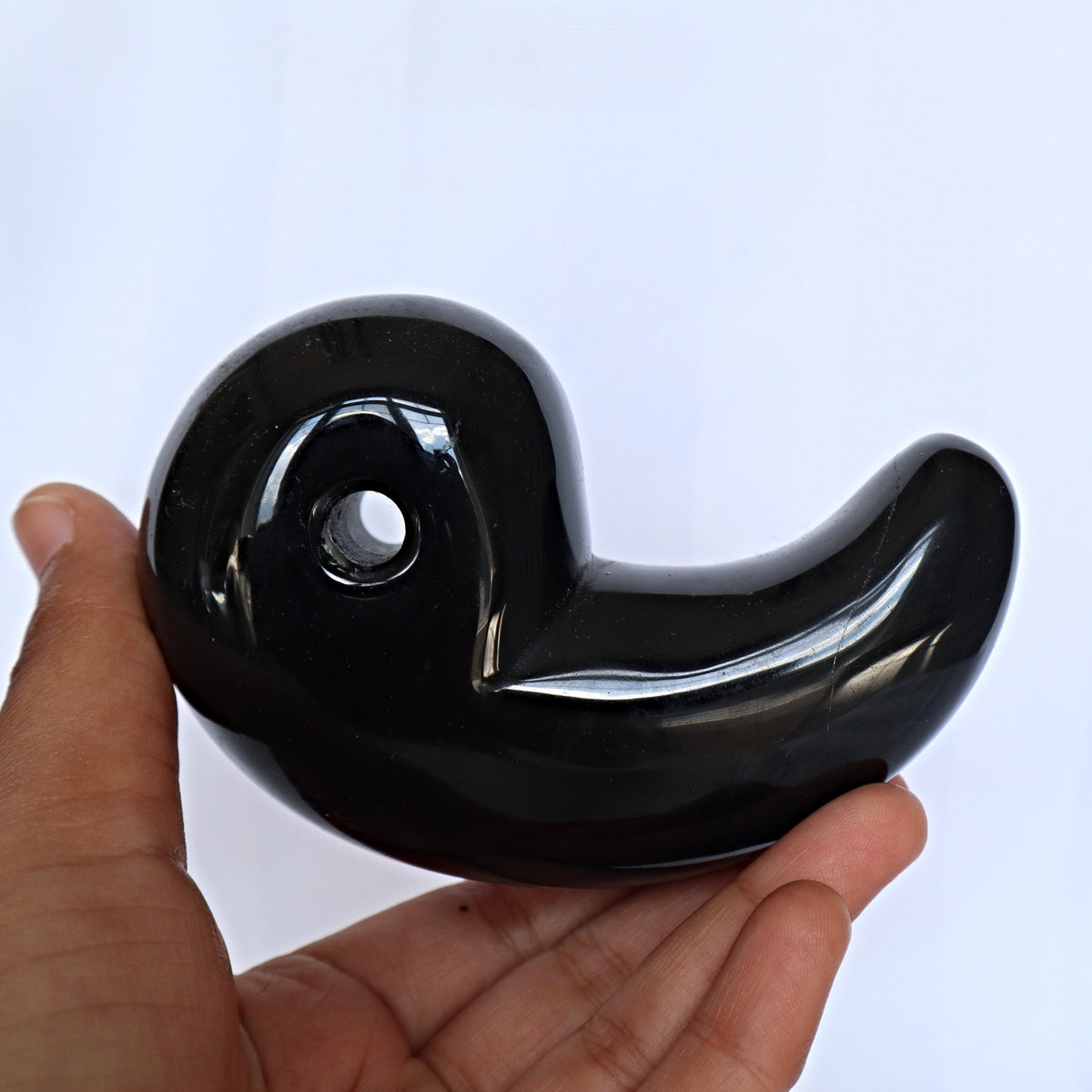 Large Black Onyx Magatama: Japanese Lucky Stone Decor (3.9 Inches)