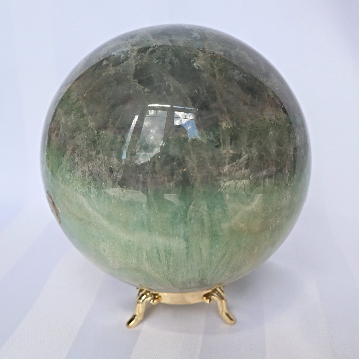 Silky Fluorite Sphere 4 inches, Reiki Meditation Healing Crystal Gift, FL 3