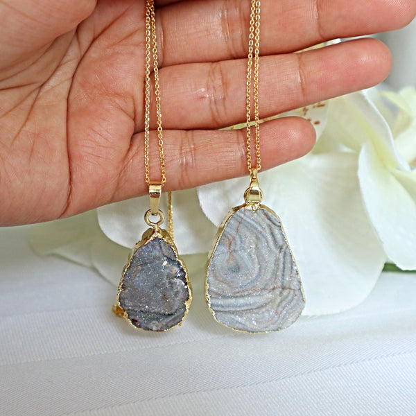 Druzy Pendant Necklace Agate Aura Galaxy for Positive Energy Stress Relief Protection