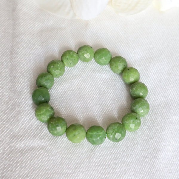 Canadian Nephrite Jade Bracelet: 12mm Faceted Beads