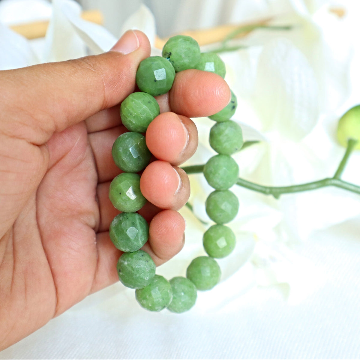 Canadian Nephrite Jade Bracelet: 12mm Faceted Beads