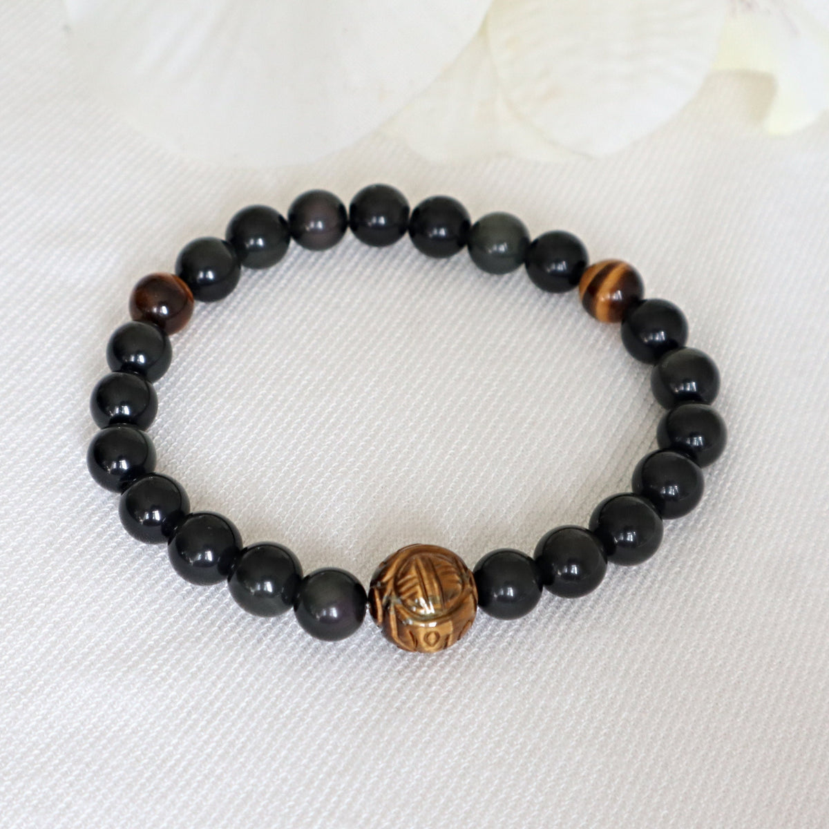 Blue Tiger Eye Bracelet: Dragon Ball Charm, Root Chakra
