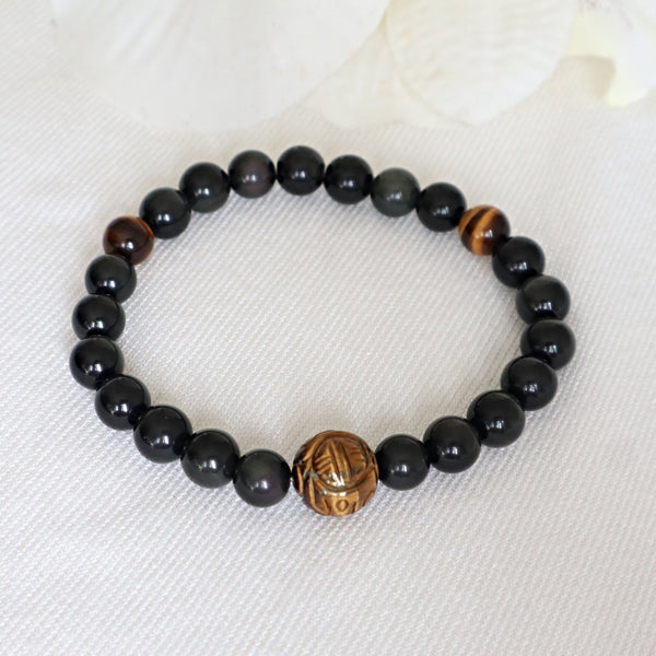 Blue Tiger Eye Bracelet: Dragon Ball Charm, Root Chakra