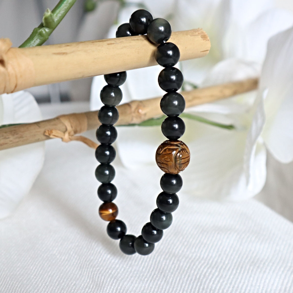 Blue Tiger Eye Bracelet: Dragon Ball Charm, Root Chakra