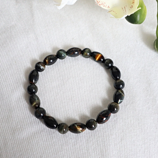 Blue Tiger Eye & Hawks Eye Bracelet: Natural Stone Jewelry