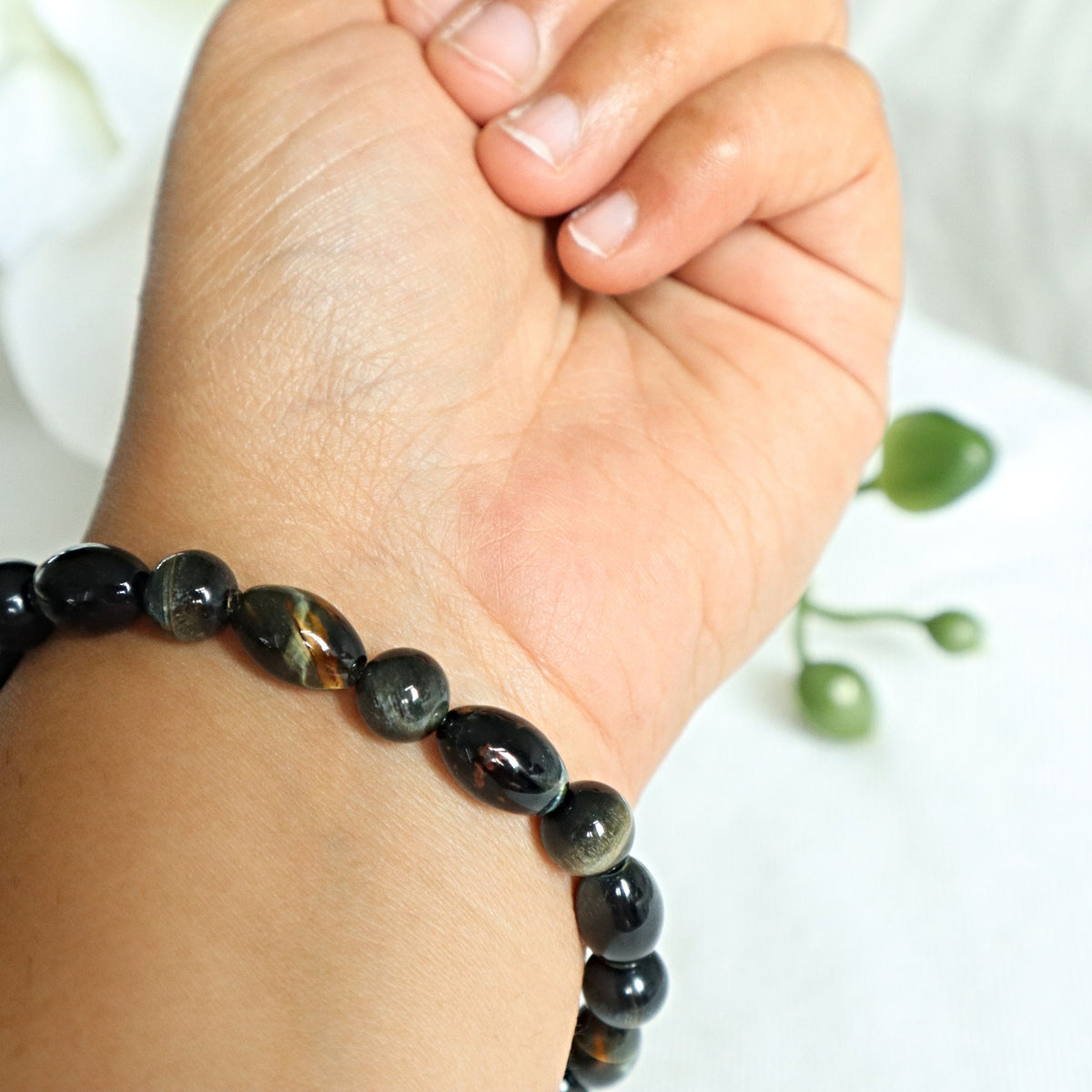 Blue Tiger Eye & Hawks Eye Bracelet: Natural Stone Jewelry