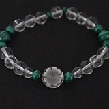 Clover Bracelet Hand Carved Clear Quartz & Malachite