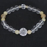 Four Leaf Clover Bracelet Hand carved Clear Quartz and Rutilated Quartz