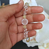Four Leaf Clover Bracelet Hand carved Clear Quartz and Rutilated Quartz