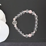 Angel Bracelet Hand Carved Clear Quartz with Rose Quartz
