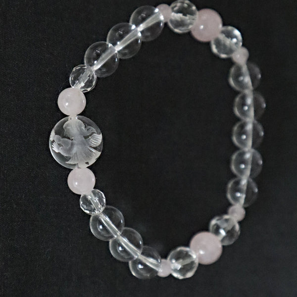 Angel Bracelet Hand Carved Clear Quartz with Rose Quartz