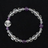 Rose Bracelet Hand Carved Flower in Clear Quartz with Amethyst