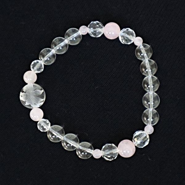Angel Bracelet Hand Carved Clear Quartz with Rose Quartz