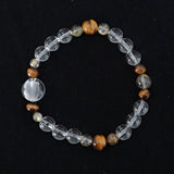 Lucky Cat Bracelet in Clear Quartz Hand Carved with Tiger Eye