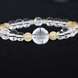 Four Leaf Clover Bracelet Hand carved Clear Quartz and Rutilated Quartz