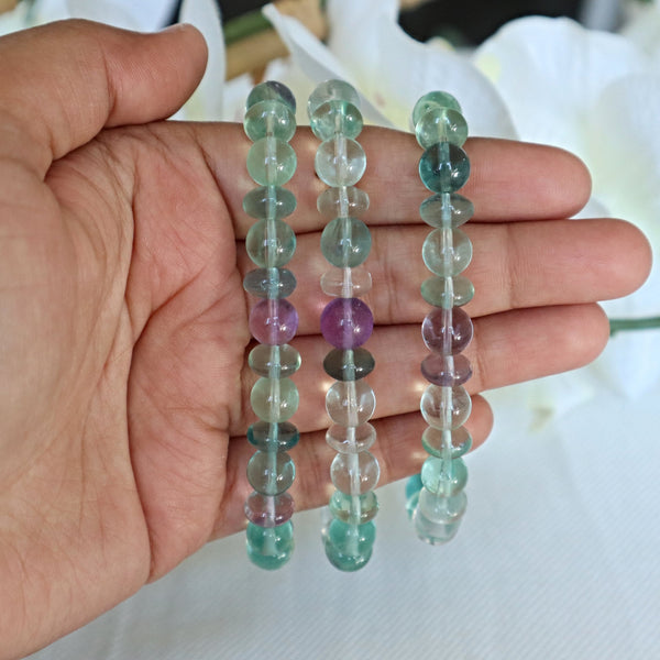 Natural Green Purple Fluorite Bracelet | Rondelle Crystal Bead