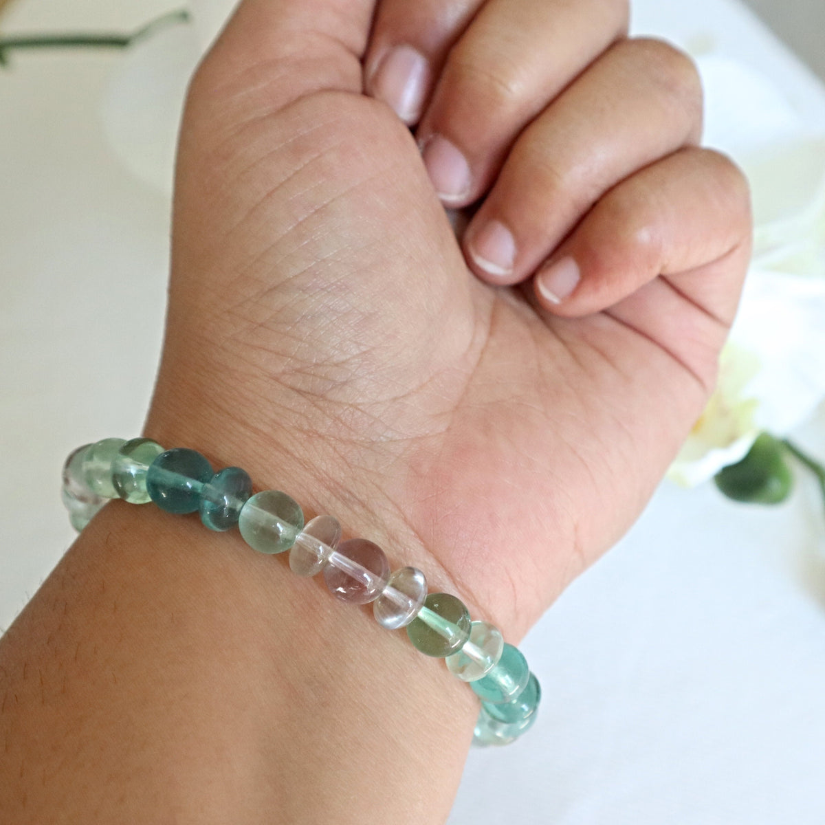 Natural Green Purple Fluorite Bracelet | Rondelle Crystal Bead