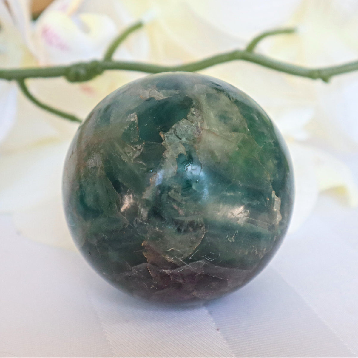 Green Fluorite Sphere: Reiki Healing Crystal (2.2 inch/58mm)