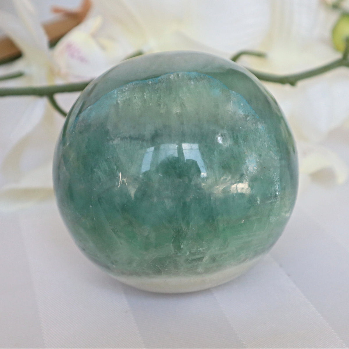 Green Fluorite Sphere: 2.8 inch Reiki Healing Crystal Gift