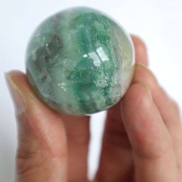Snowflake Feather Green Fluorite Sphere: Silky Reiki Healing Crystal