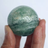 Snowflake Feather Green Fluorite Sphere: Silky Reiki Healing Crystal