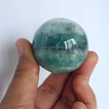 Snowflake Feather Green Fluorite Sphere: Silky Reiki Healing Crystal