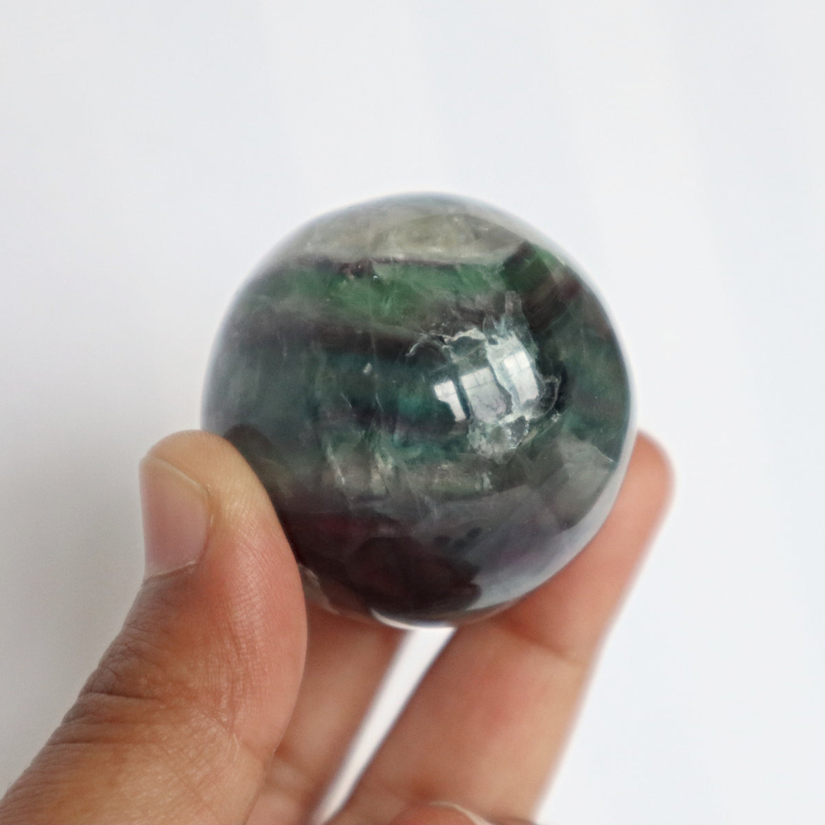 Snowflake Feather Green Fluorite Sphere: Silky Reiki Healing Crystal
