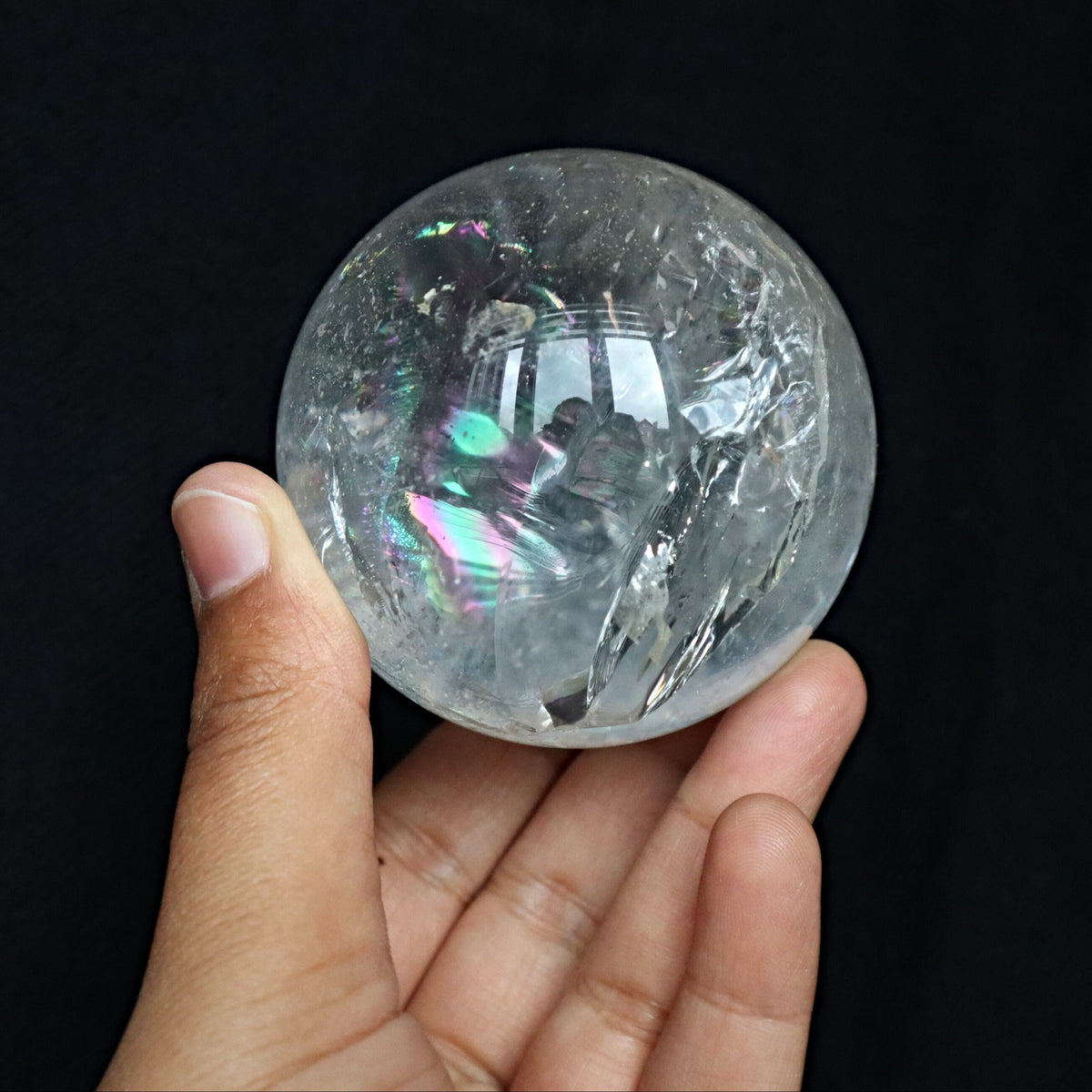 Rainbow Quartz Sphere: Clear Crystal with Rainbow Flashes (60mm)