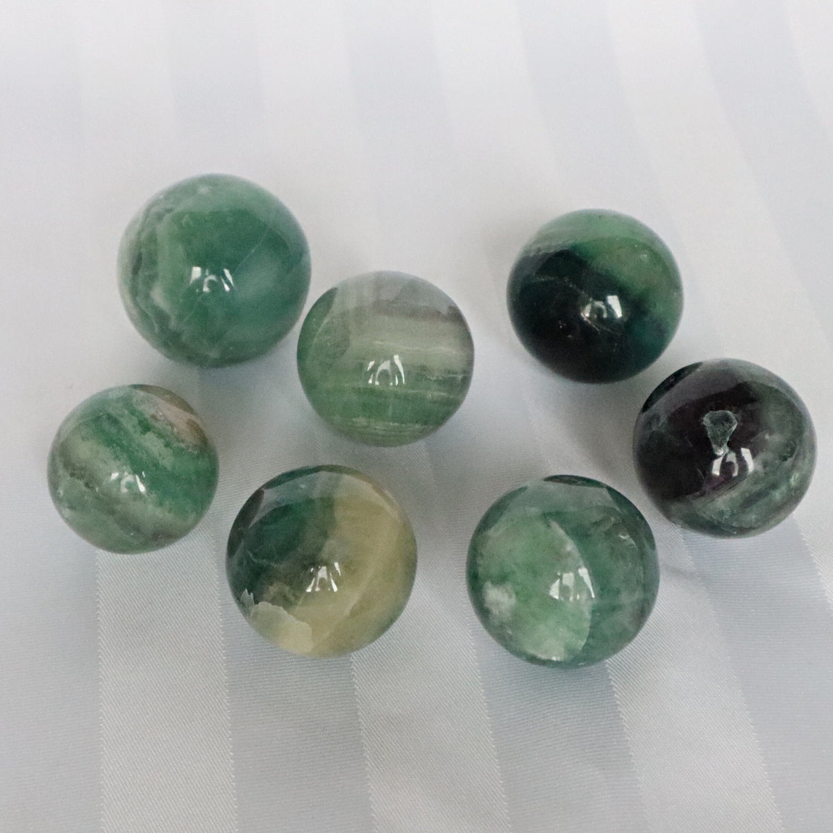 Snowflake Feather Green Fluorite Sphere: Silky Reiki Healing Crystal