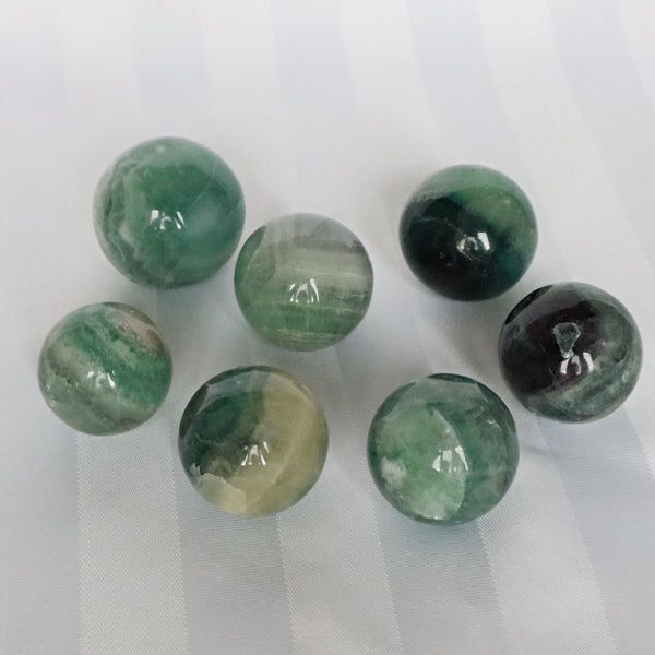 Snowflake Feather Green Fluorite Sphere: Silky Reiki Healing Crystal