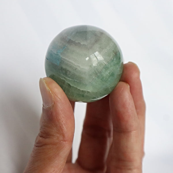 Snowflake Feather Green Fluorite Sphere: Silky Reiki Healing Crystal