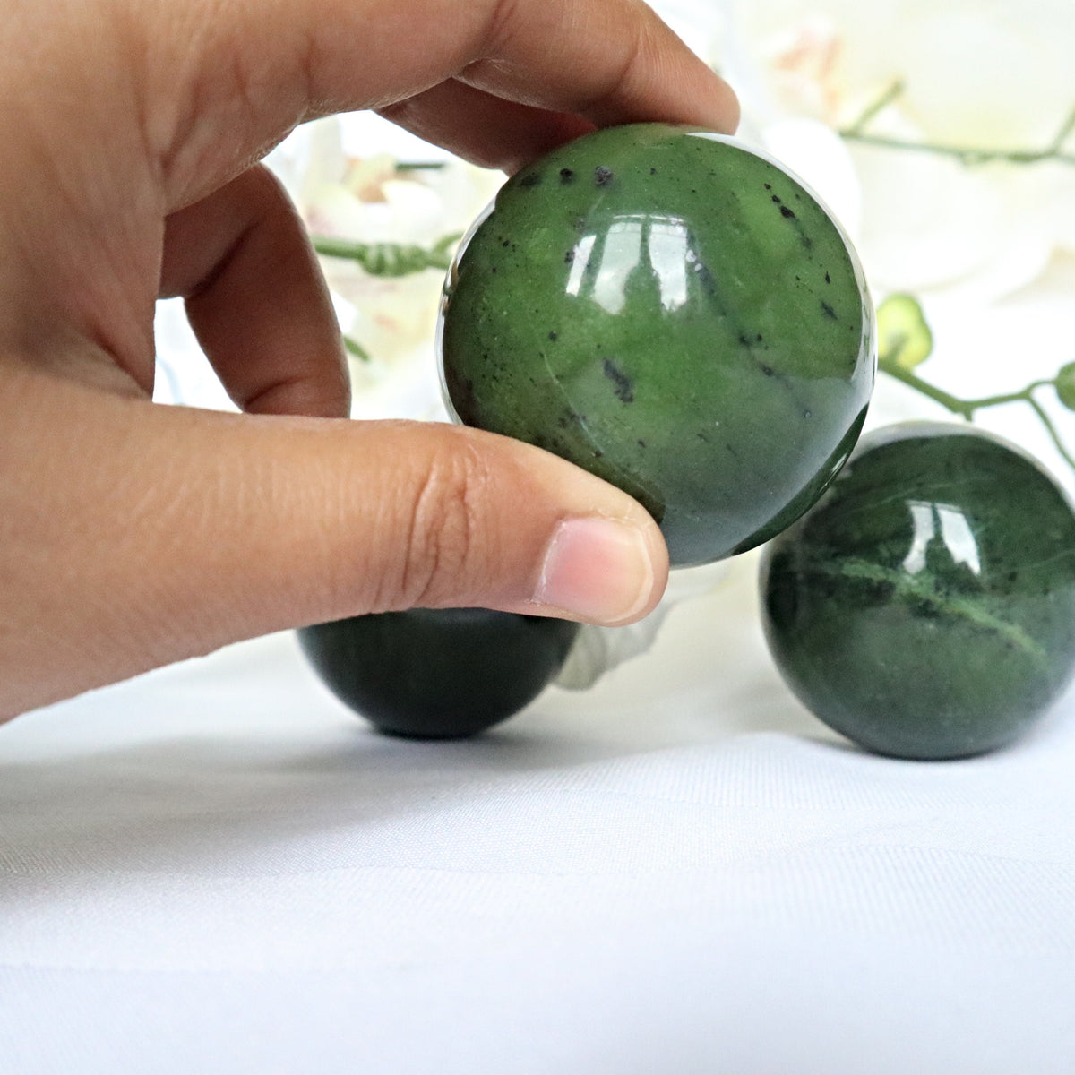 Green Nephrite Jade Sphere: Canadian Lucky Stone, Abundance Crystal (2 inch)