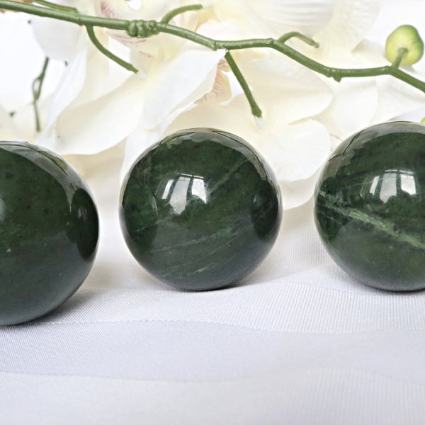Green Nephrite Jade Sphere: Canadian Lucky Stone, Abundance Crystal (2 inch)