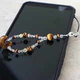 Phone and Car Charm Clear Quartz and Tiger Eye Magatama
