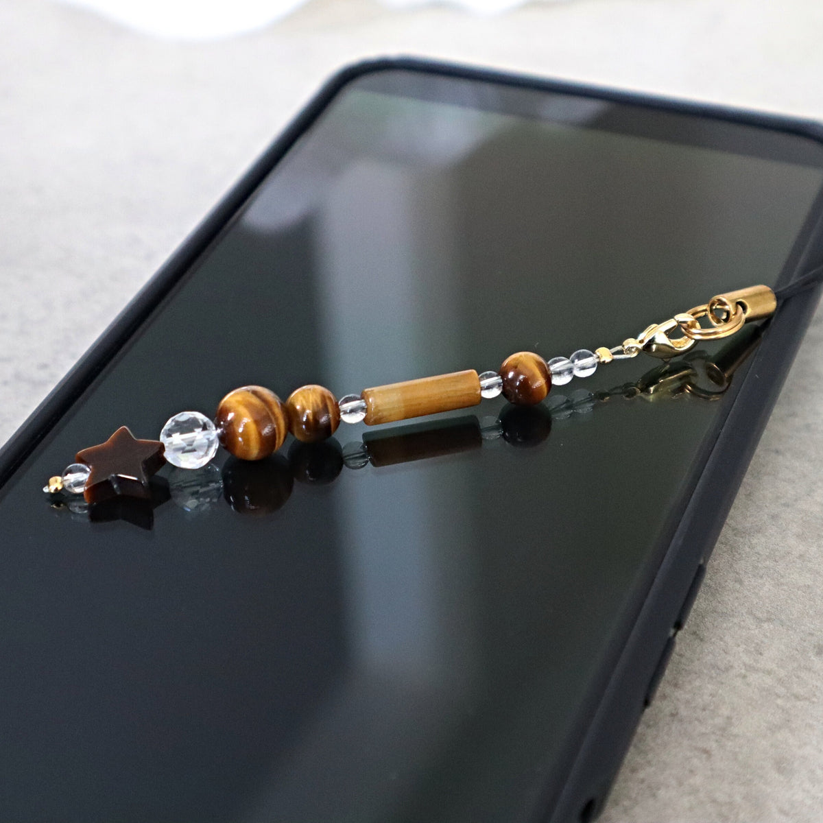 Phone and Car Charm Tiger Eye Star and Clear Quartz