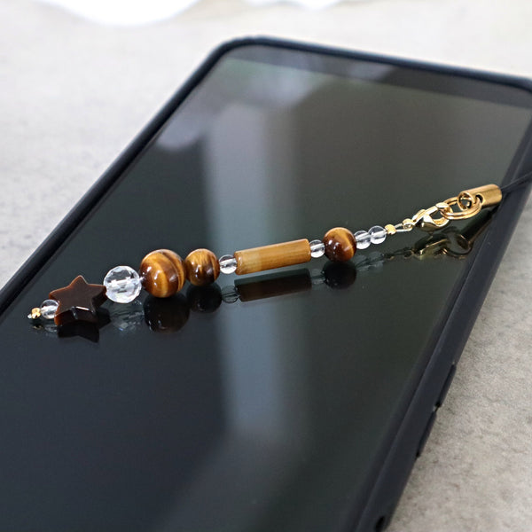 Phone and Car Charm Tiger Eye Star and Clear Quartz