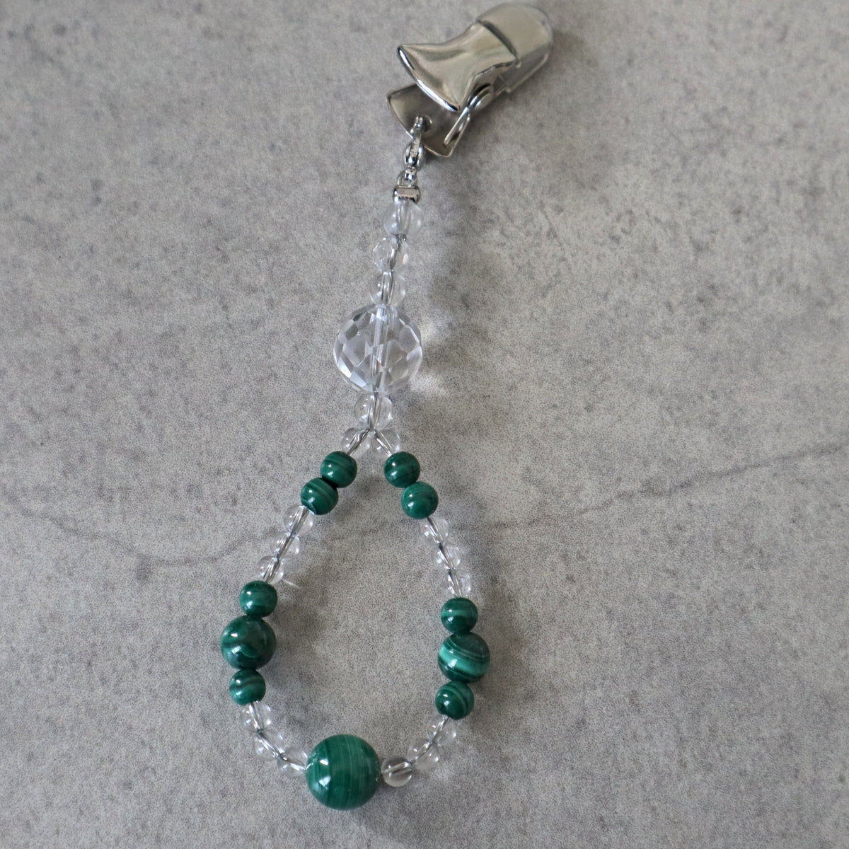 Phone and Car Charm Green Malachite and Clear Quartz