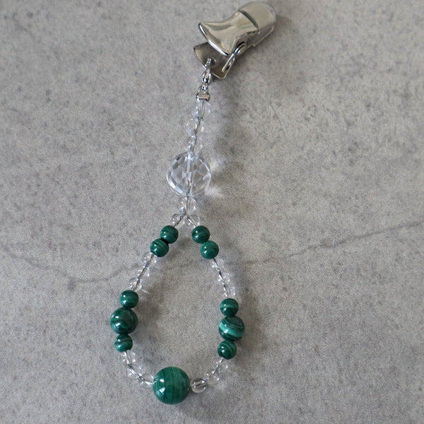 Phone and Car Charm Green Malachite and Clear Quartz