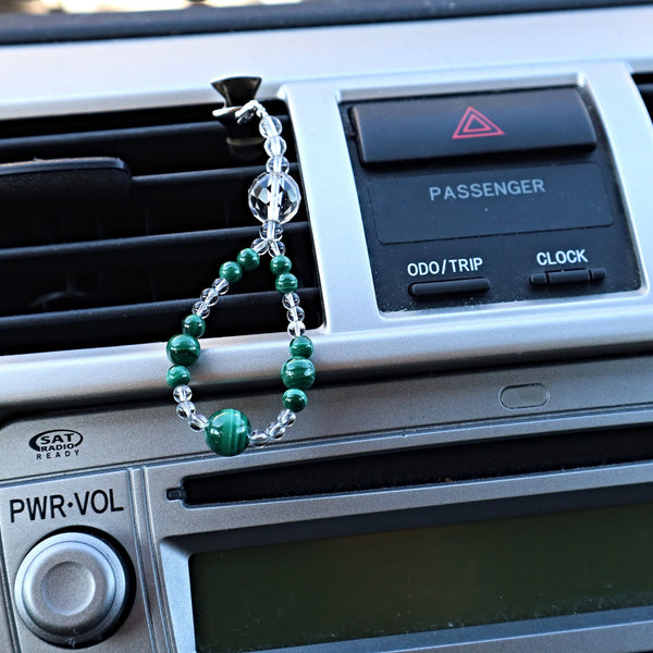 Phone and Car Charm Green Malachite and Clear Quartz, CP