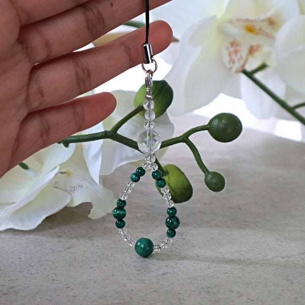 Phone and Car Charm Green Malachite and Clear Quartz, CP
