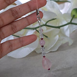 Rose Quartz Car Charm: Garnet & Clear Quartz Crystal Keychain
