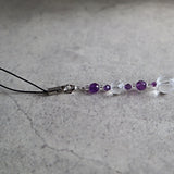 Amethyst and clear quartz charm with hand enraved owl for car and phone