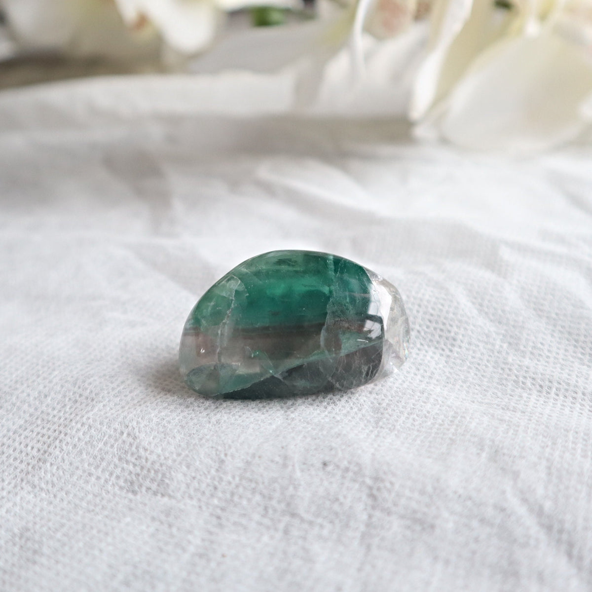 Tumbled fluorite for grounding and focus