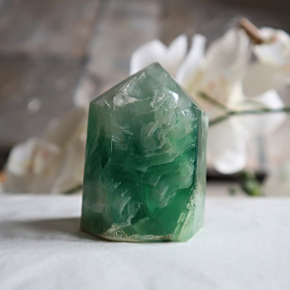 Feather Fluorite Tower Crystal for Focus, Energy Balance & Intuition, FTA