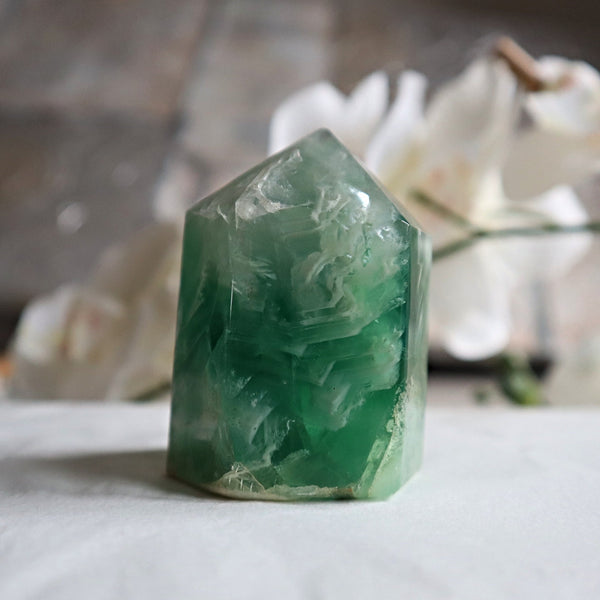 Feather Fluorite Tower Crystal for Focus, Energy Balance & Intuition, FTA