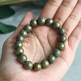 Natural Pyrite Bead Bracelet, Authentic Iron Pyrite, Success Wealth Stone
