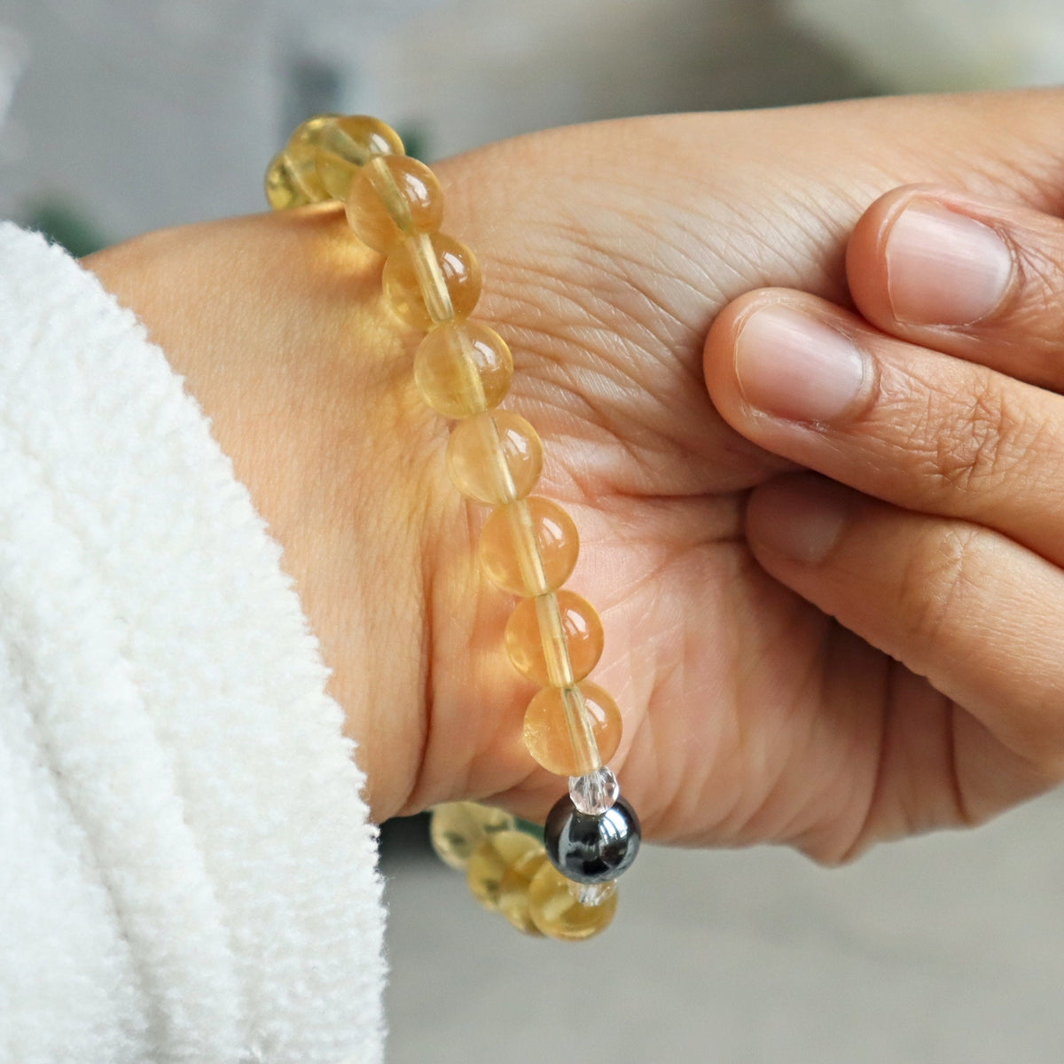 Yellow fluorite hematite bracelet