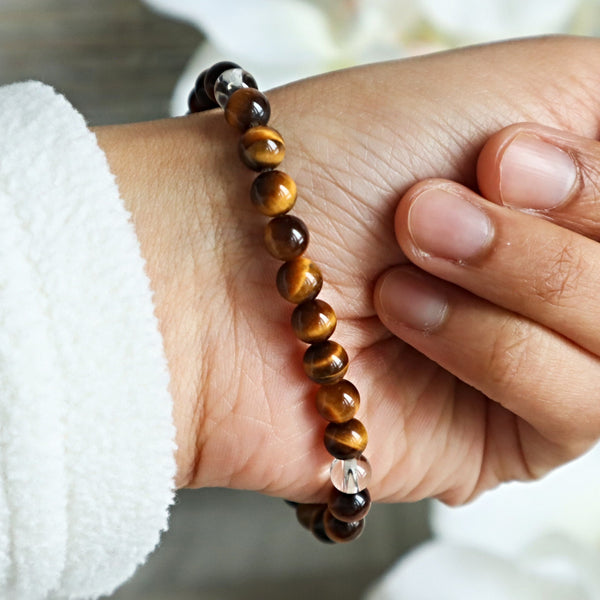 Yellow Tiger Eye and Clear Quartz Bracelet