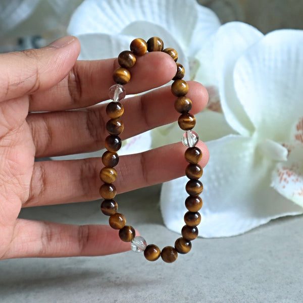 Yellow Tiger Eye and Clear Quartz Bracelet