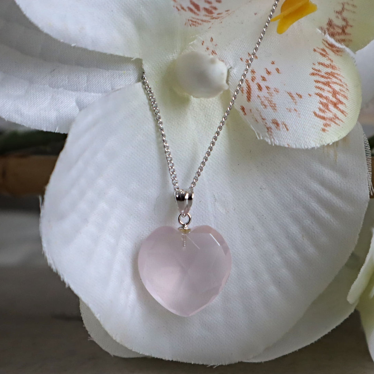 Rose Quartz Heart Pendant Necklace | Sterling Silver, Love & Healing